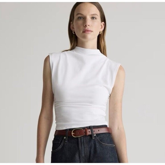 Madewell Mock Neck Sleeveless Top Small White Stretch NWT Closet Basic - Picture 1 of 7